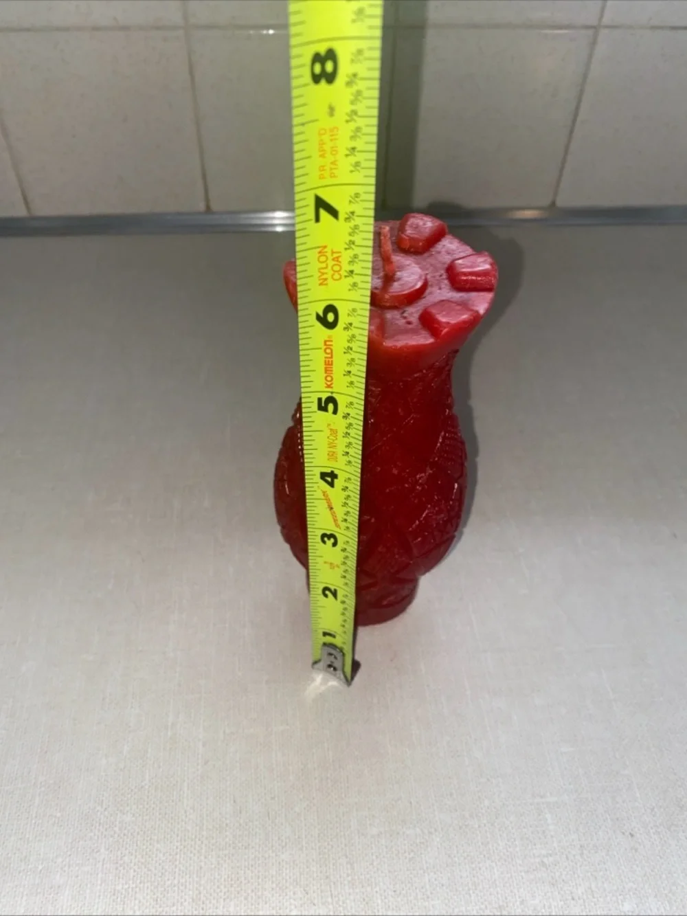 Vintage UNLIT Wax Candle Vase Shaped Red‎ Textured Patterned